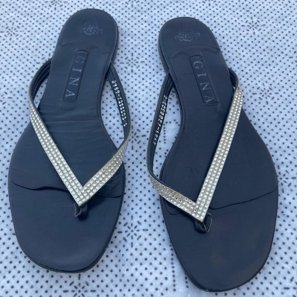 Gina Women Flat Diamante Sandals Ladies Thong Rhinestones Flip Flops Summer Shoe
